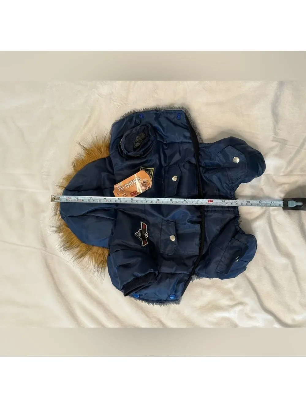 Small Navy Blue Dog Jacket with Patches